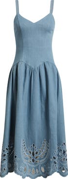 MOON RIVER Eyelet Detail Sleeveless Midi Dress