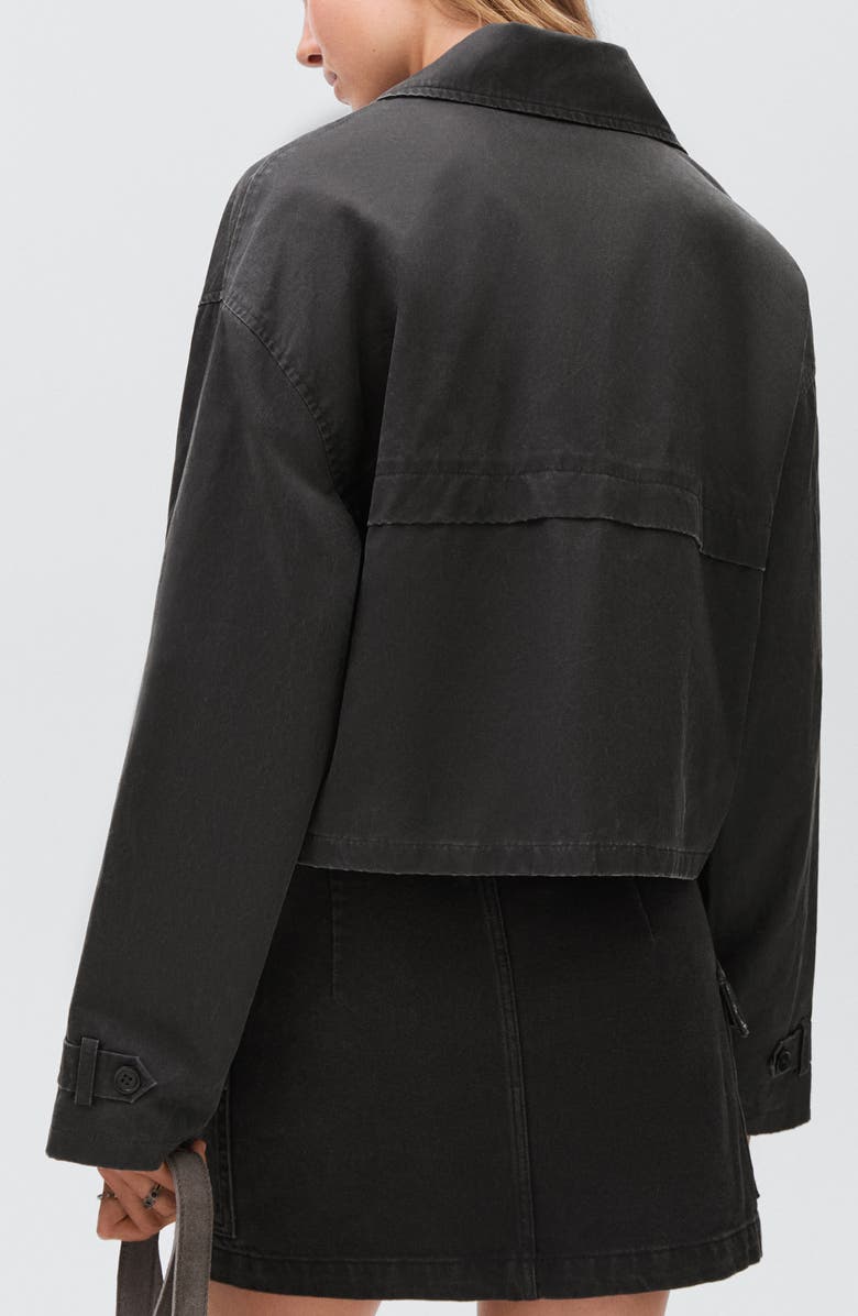 MANGO TEEN Short Wax Cotton Blend Trench Coat, Alternate, color, Charcoal