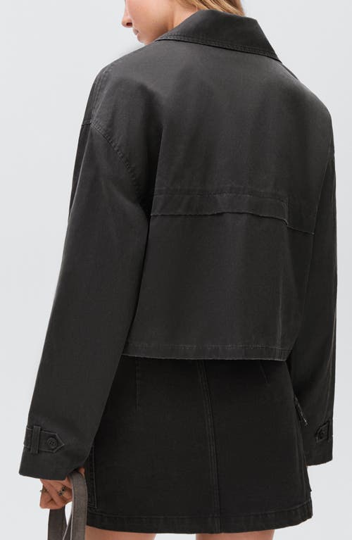 Mango Teen Short Wax Cotton Blend Trench Coat In Black