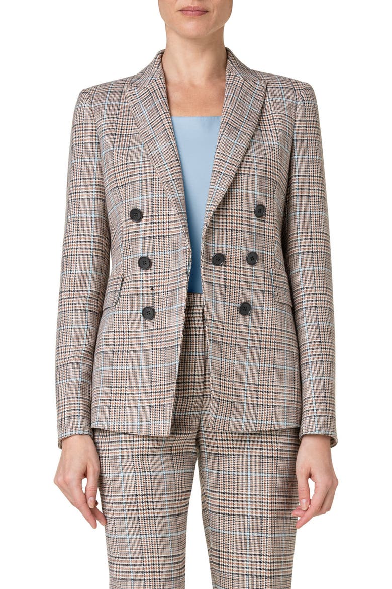 Glen Plaid Double Breasted Blazer, Main, color, 039 BEIGE-MULTICOLOR