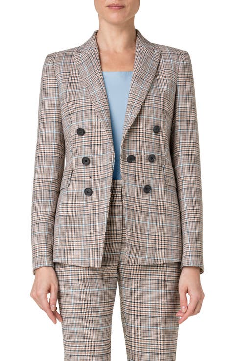 Glen Plaid Double Breasted Blazer
