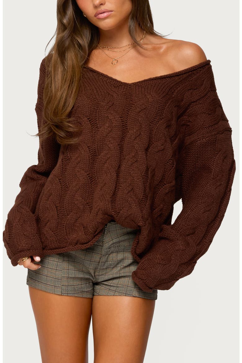 Inga Oversize Cable Stitch Sweater, Main, color, BROWN