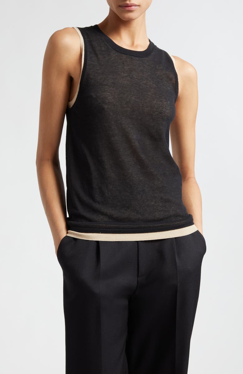 Vince Double Layer Cotton Blend Tank, Main, color, Black/ Oat Sand Combo