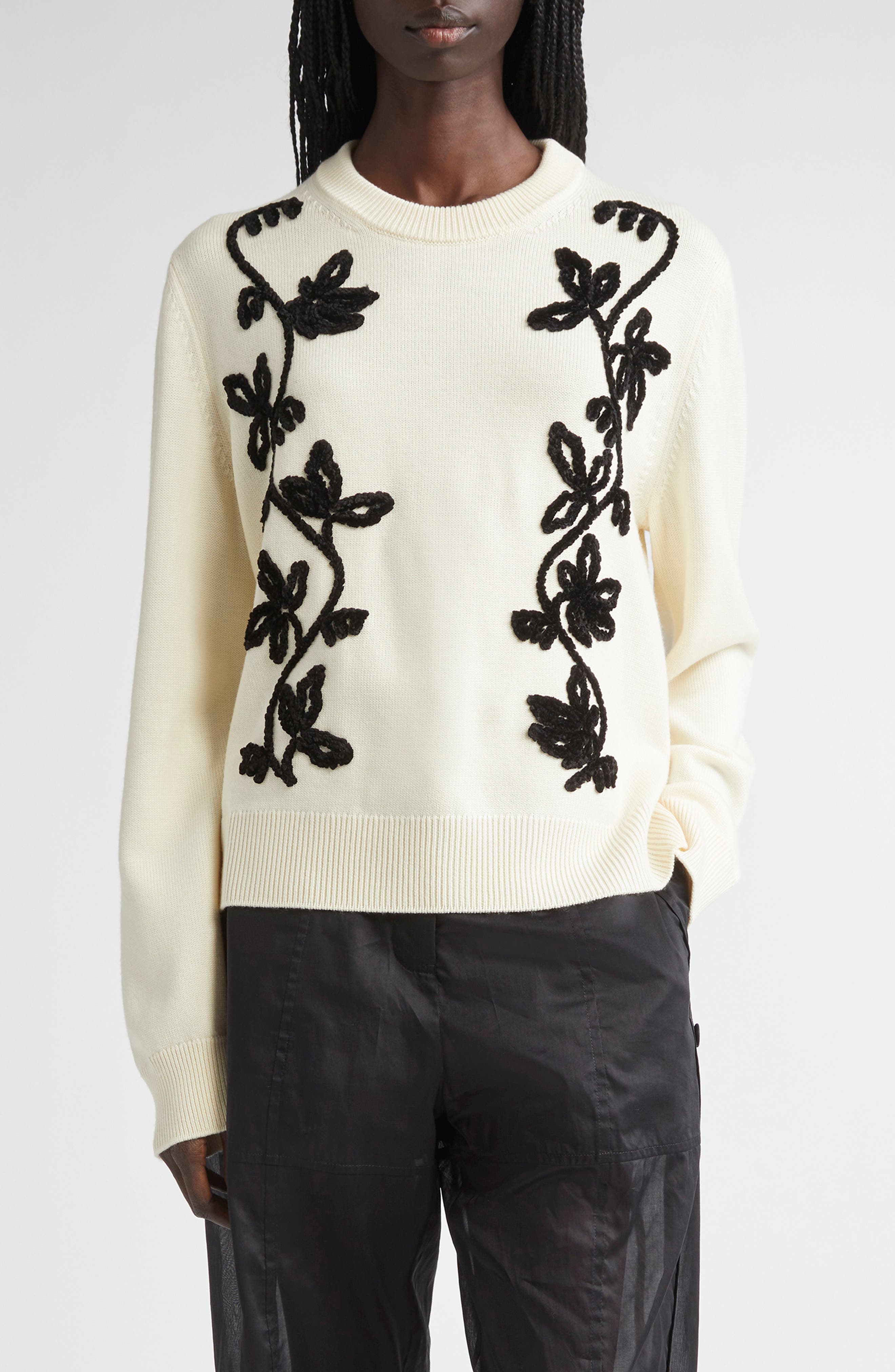 Floral Embroidered Virgin Wool Blend Sweater (Women) | Nordstrom