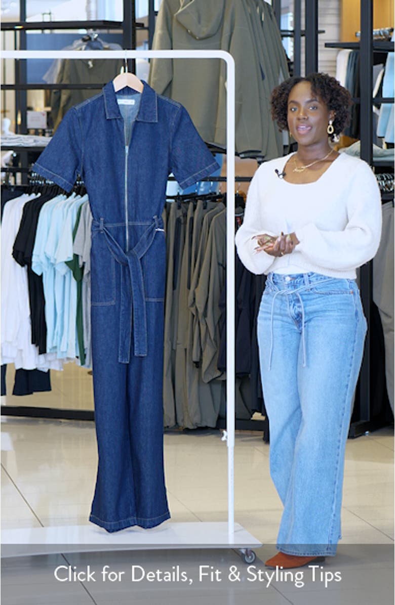 Belted Wide Leg Denim Jumpsuit, sales video thumbnail