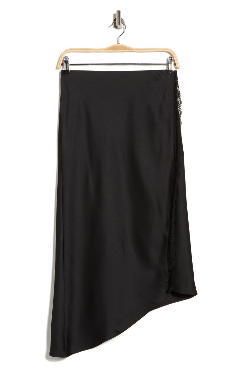 Leith Lace Trim Satin Midi Skirt, Main, color, Black