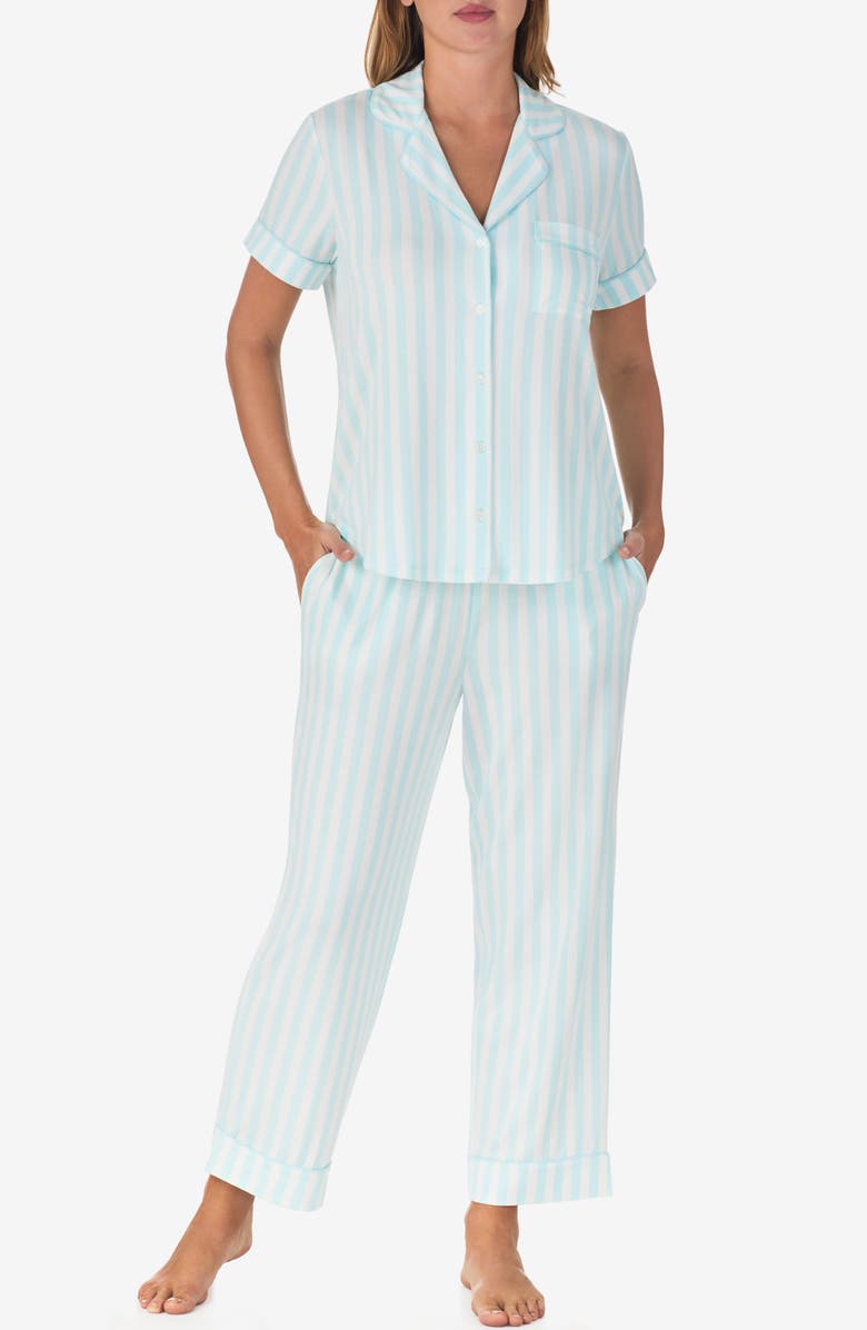 Kate Spade New York print crop pajamas, Main, color, Aqua Stripe
