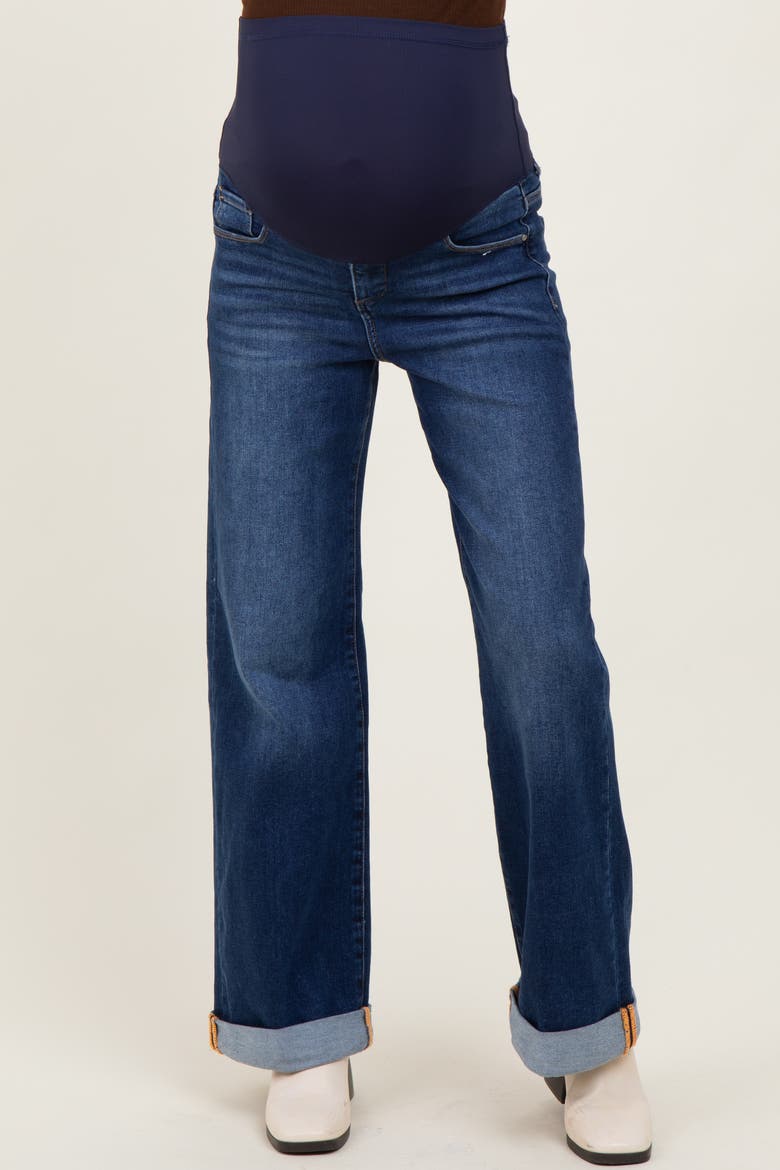 High Rise Wide Leg Cuffed Maternity Jeans, Alternate, color, Navy Blue