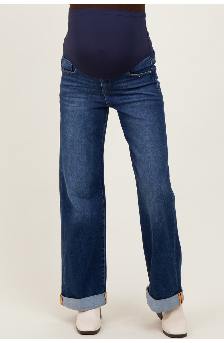 PinkBlush High Rise Wide Leg Cuffed Maternity Jeans, Alternate, color, Navy Blue