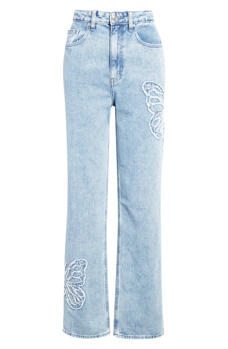 PacSun '90s Butterfly Patch Straight Leg Jeans, Alternate, color, 