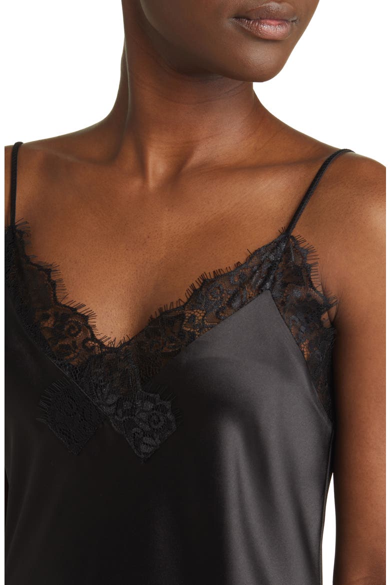 Praia Lace Trim Slipdress, Alternate, color, BLACK