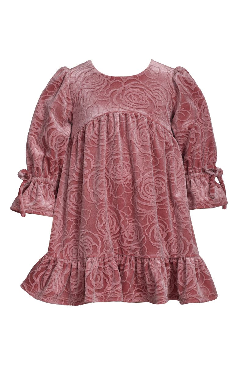 Iris & Ivy Kids' Rosette Embossed Velvet Dress, Main, color, Rose Pink