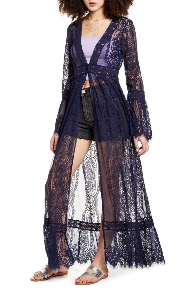 Bell Sleeve Lace Duster, Main, color, NAVY NAV
