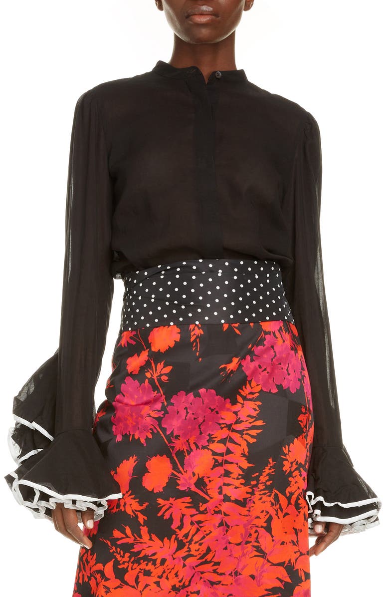 Dries Van Noten Ruffle Cuff Cotton Shirt, Main, color,