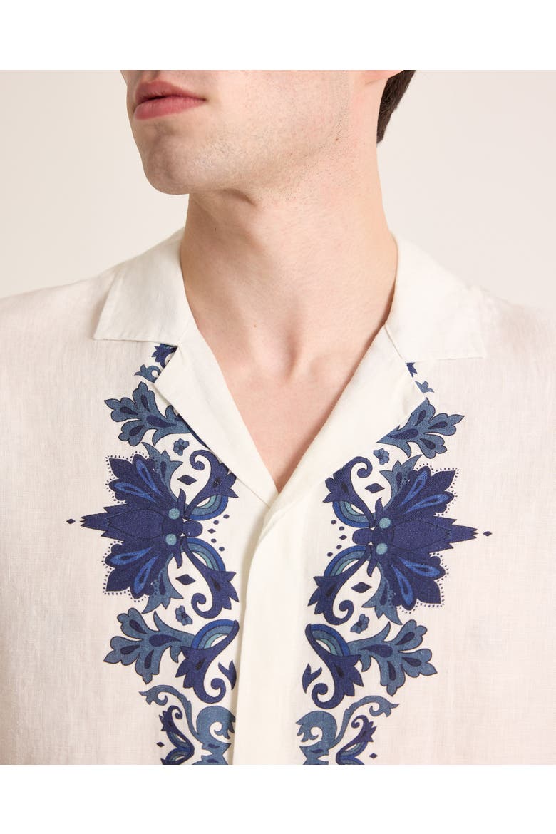Maitan Linen Relaxed Fit Linen Mirabello Border Shirt, Alternate, color, White/Night Iris