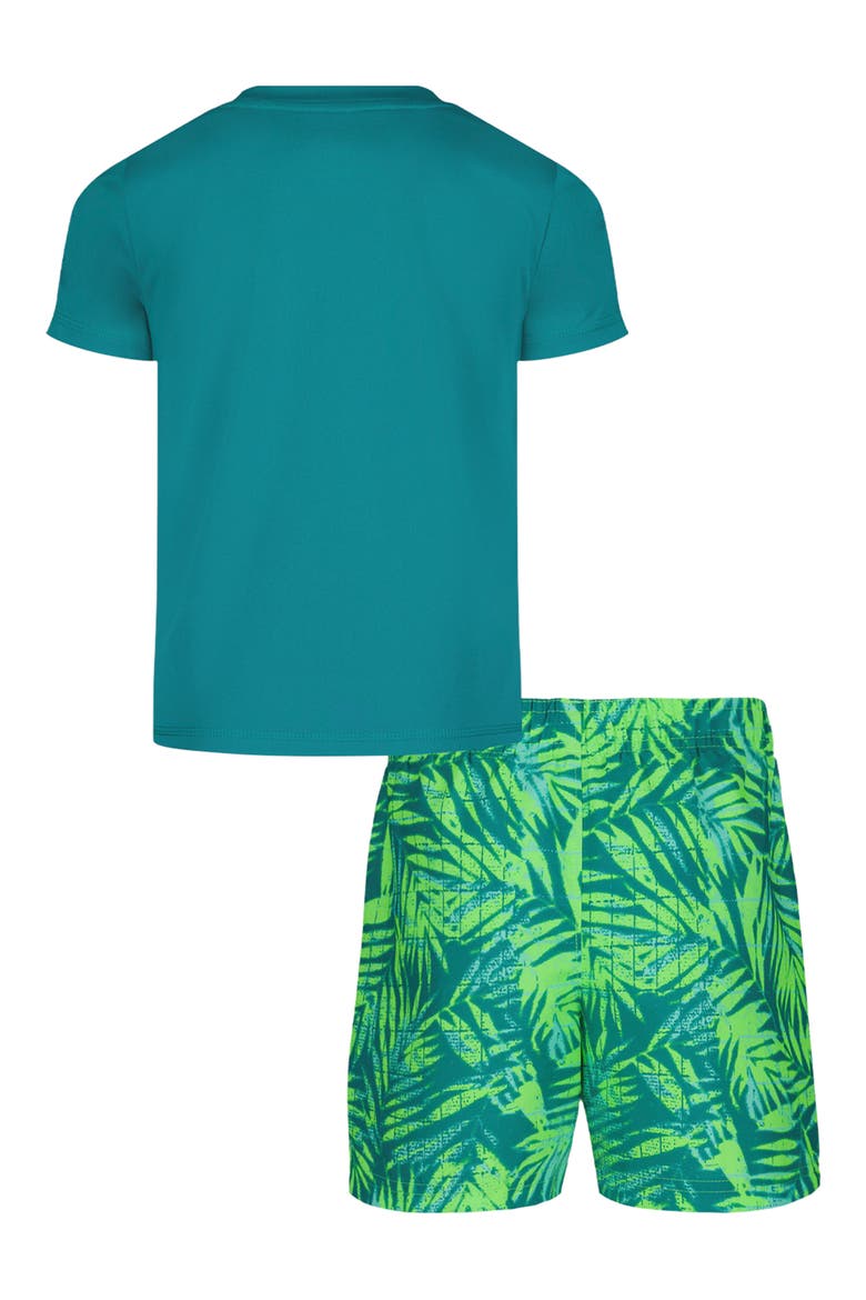 Kids' Palm Grid Swim Graphic T-Shirt & Swim Trunks Set, Alternate, color, COASTAL TEAL