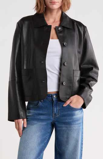Cropped Patch Pocket Leather Jacket