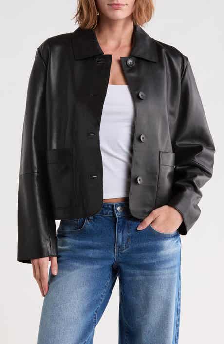 Cropped Patch Pocket Leather Jacket