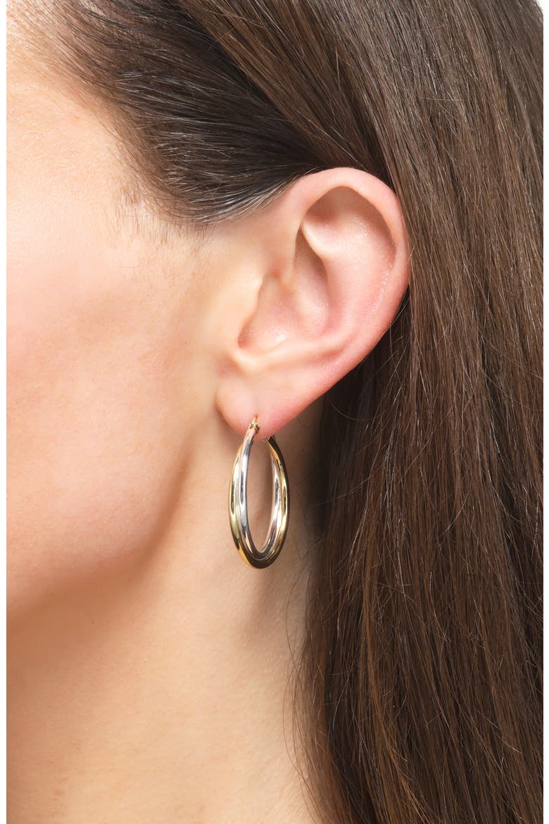 Twisted Two-Tone Sterling Silver Hoop Earrings, Alternate, color, GOLD/ SILVER