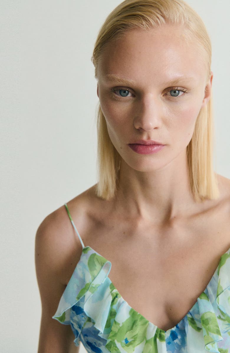 MANGO Azalie Floral Ruffle Slipdress, Alternate, color, Sky Blue