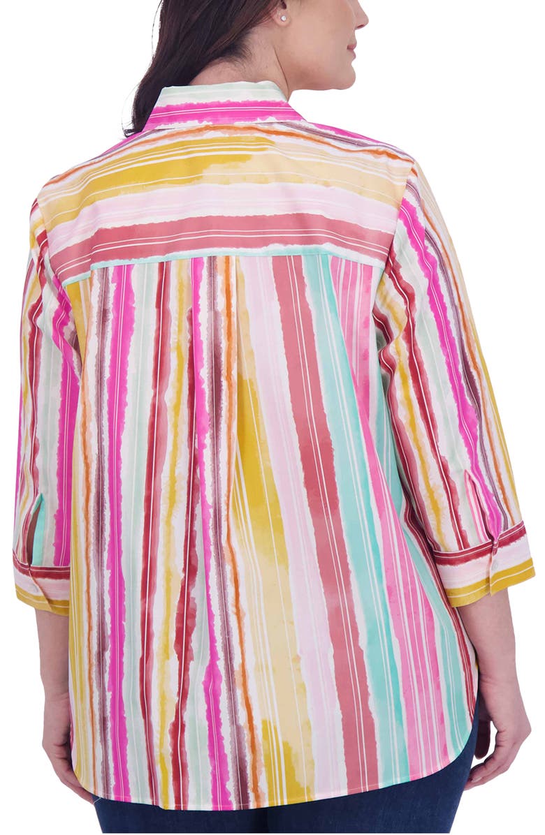Foxcroft Watercolor Stripe Button-Up Shirt, Alternate, color, Pink Multi Stripe