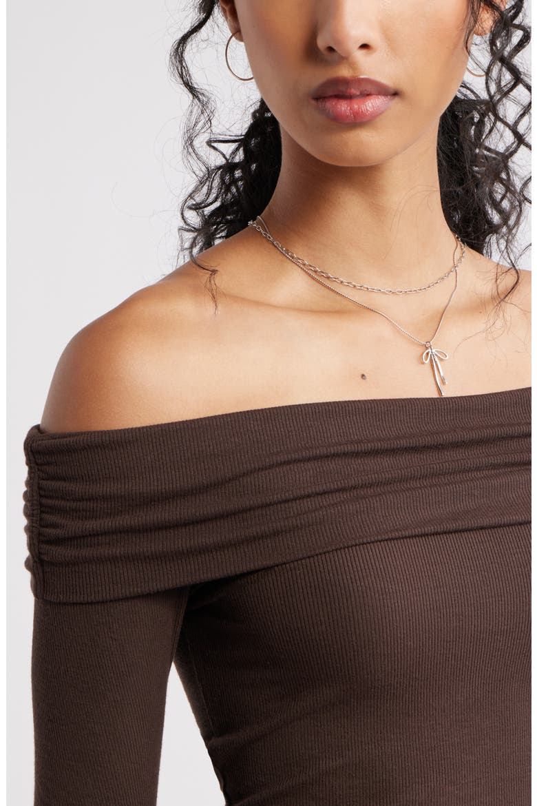 Rib Off the Shoulder Top, Alternate, color, BROWN COFFEE
