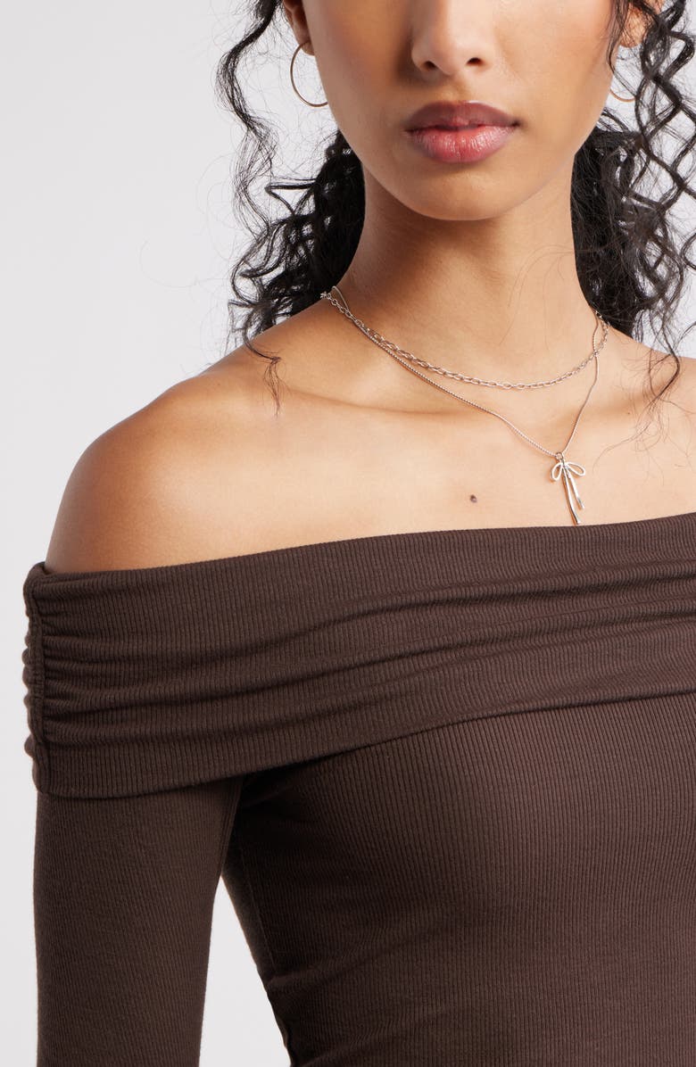 BP. Rib Off the Shoulder Top, Alternate, color, Brown Coffee
