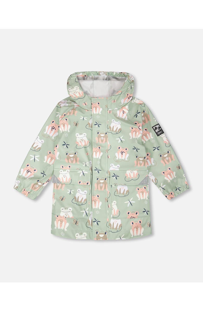 Deux par Deux Polyurethane Frog Rain Jacket, Main, color, Green With Frog Print