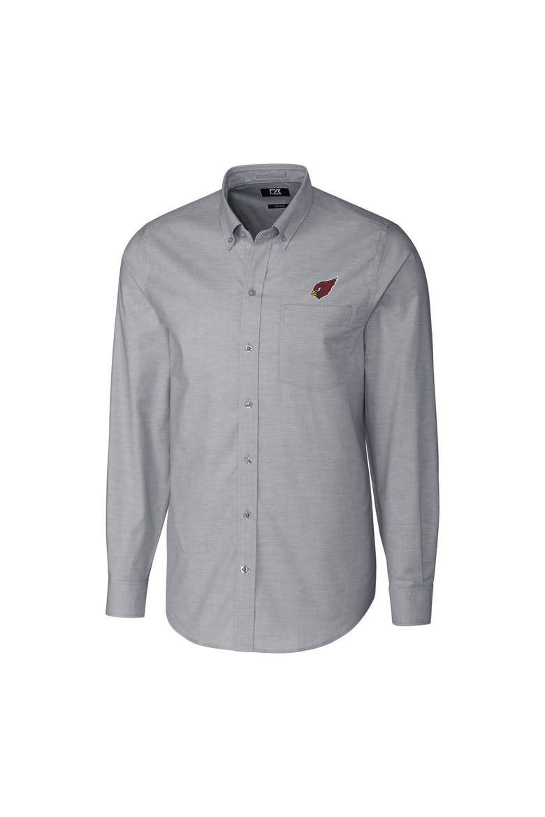 Men's Cutter & Buck Charcoal Arizona Cardinals Big & Tall Stretch Oxford Long Sleeve Woven Button-Down Shirt, Main, color, Charcoal