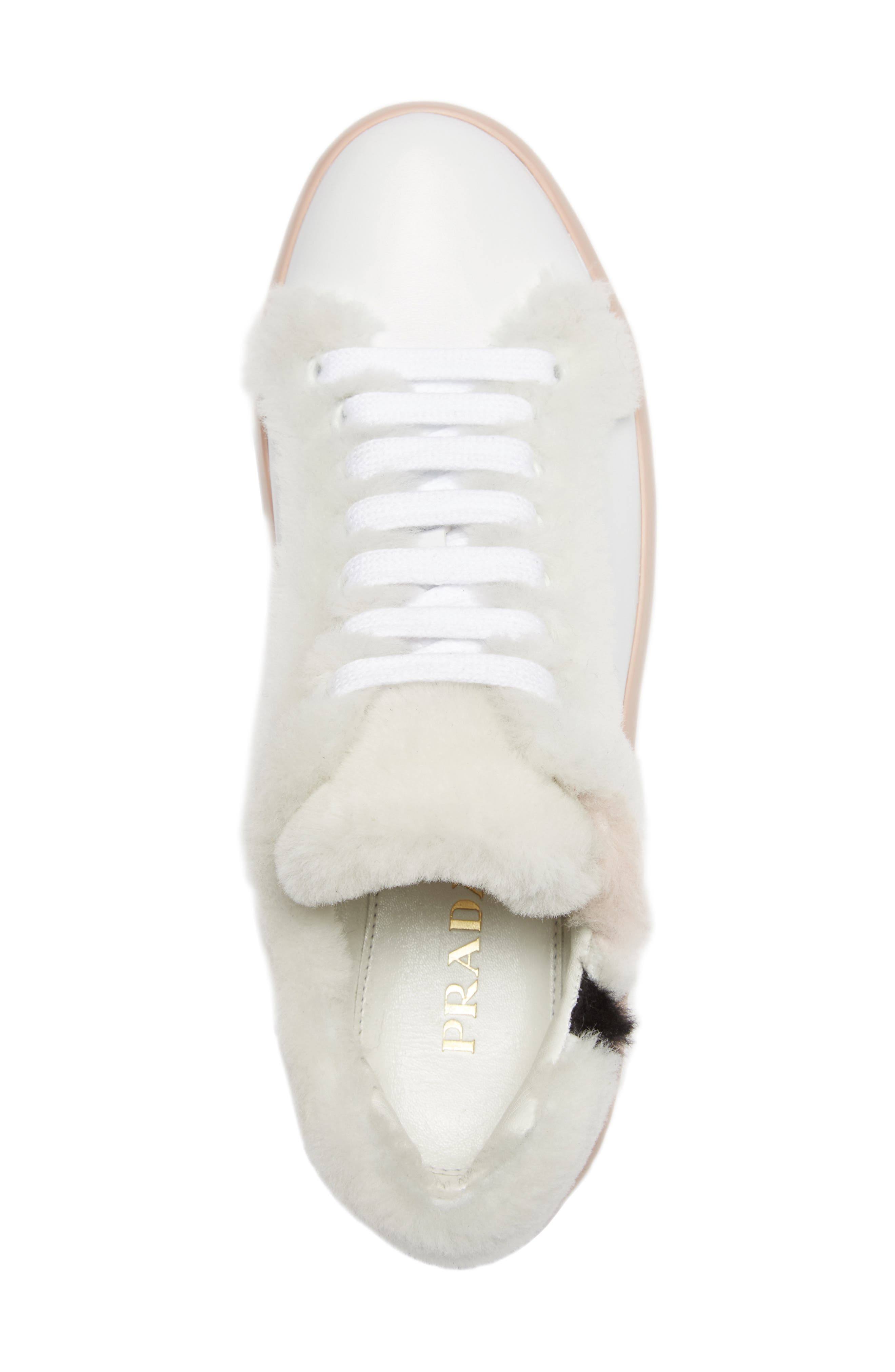 Prada Genuine Shearling Trim Platform Sneaker, Alternate, color, 