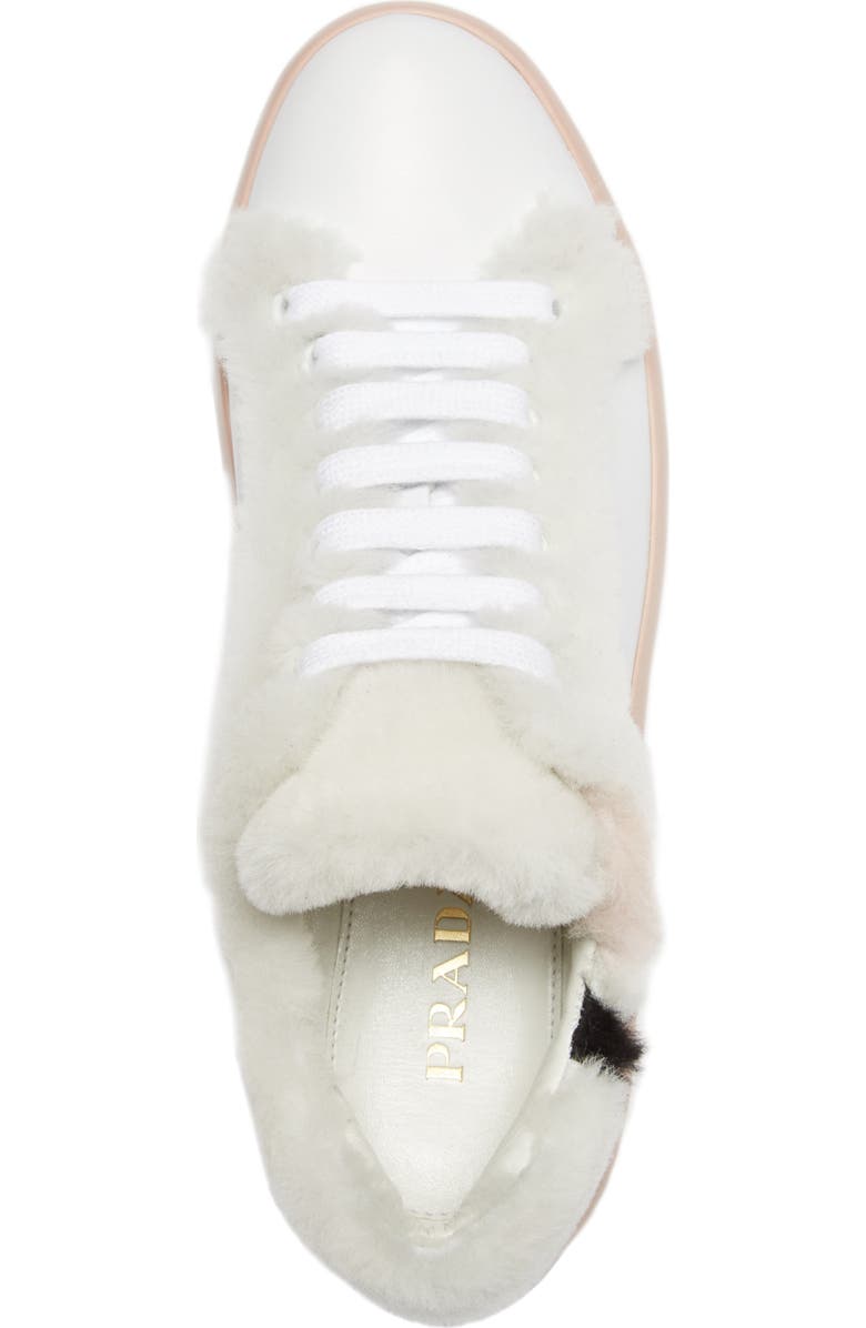 Prada Genuine Shearling Trim Platform Sneaker, Alternate, color,