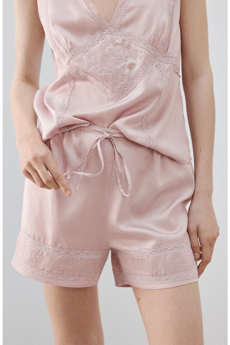 Lace Detail Short Pajama Bottoms, Alternate, color, PALE PINK