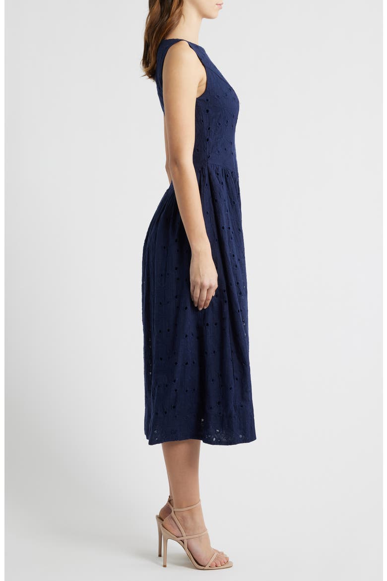 Broderie Anglaise Fit & Flare Midi Dress, Alternate, color, NAVY