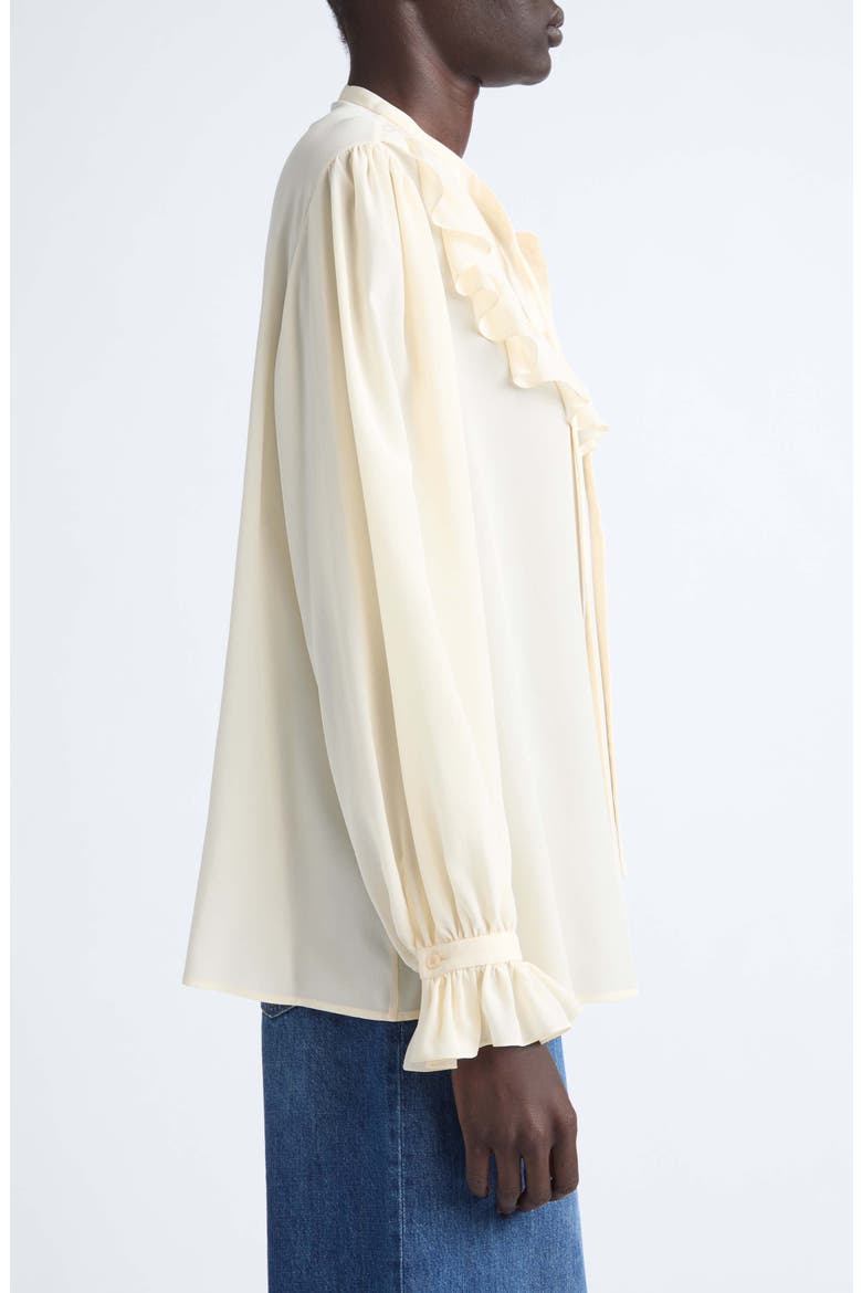 Ruffle Silk Crêpe de Chine Button-Up Shirt, Alternate, color, PRISTINE WHITE