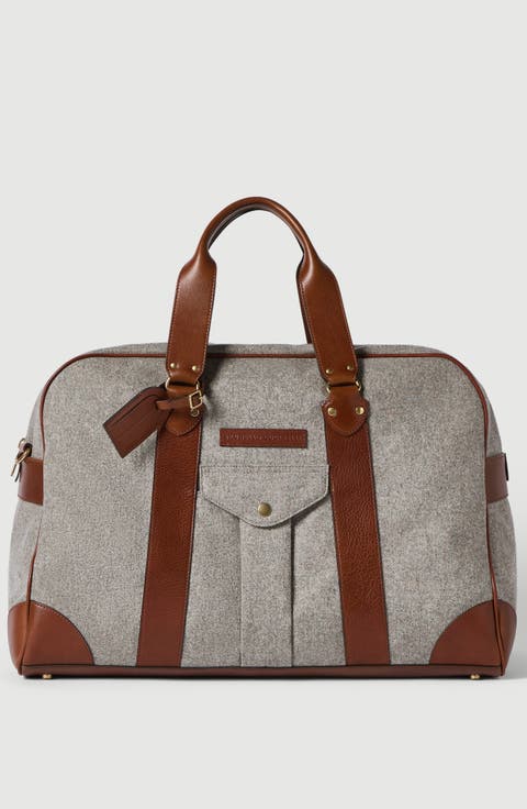 Virgin wool, alpaca and cashmere flannel   street bag with grained calfskin inserts