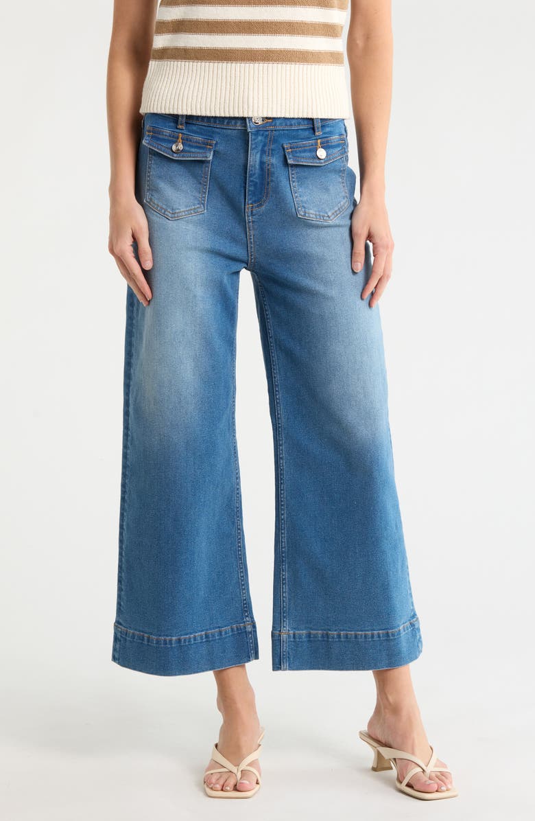 Vigoss Dylan Braid Waist Wide Leg Jeans, Main, color, Med Wash