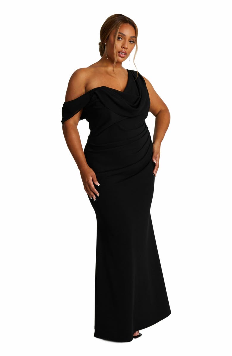 QUIZ Plus Size Cold Shoulder Detail Maxi Dress, Alternate, color,