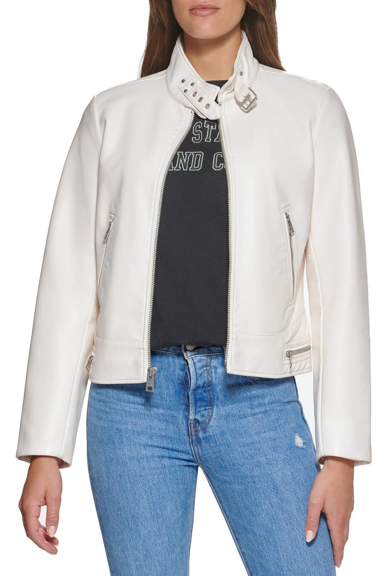Levi's® Women's Faux Leather Racer Jacket, Main, color, OYSTER