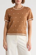 Adrianna Papell Short Sleeve Jacquard Sweater