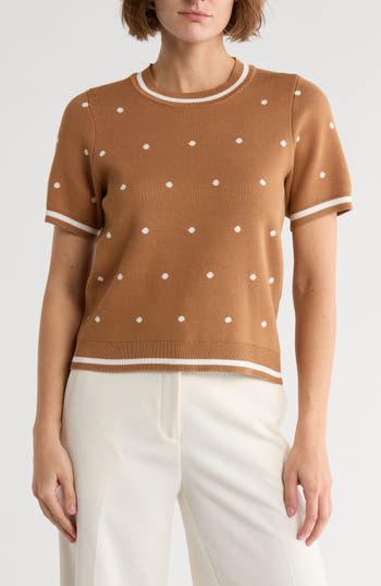 Adrianna Papell Short Sleeve Jacquard Sweater In Multi