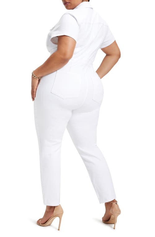 Good American Fit For Success Stretch Cotton Twill Jumpsuit In Cloud White001