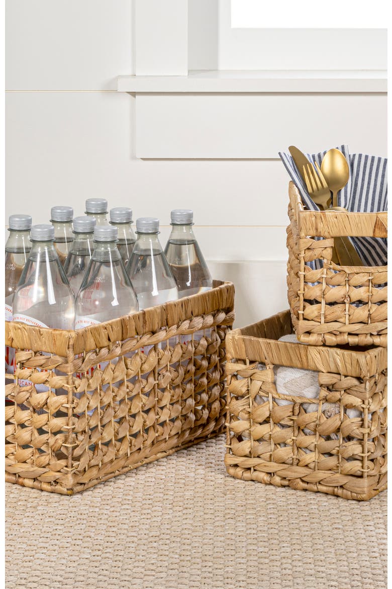 Hayden Bohemian Cottage Handwoven Hyacinth Rectangular Nesting Baskets with Handles,, Alternate, color, Natural
