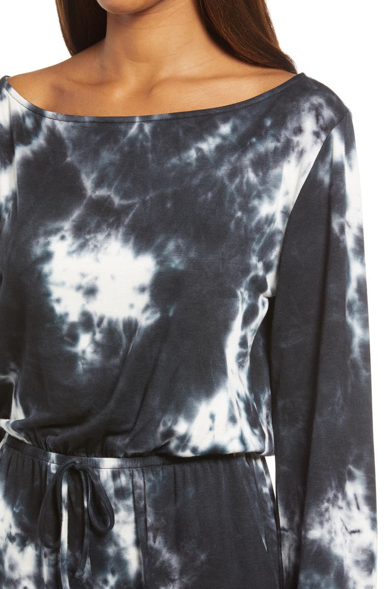 Fraiche by J Tie Dye Long Sleeve Romper, Alternate, color, Black