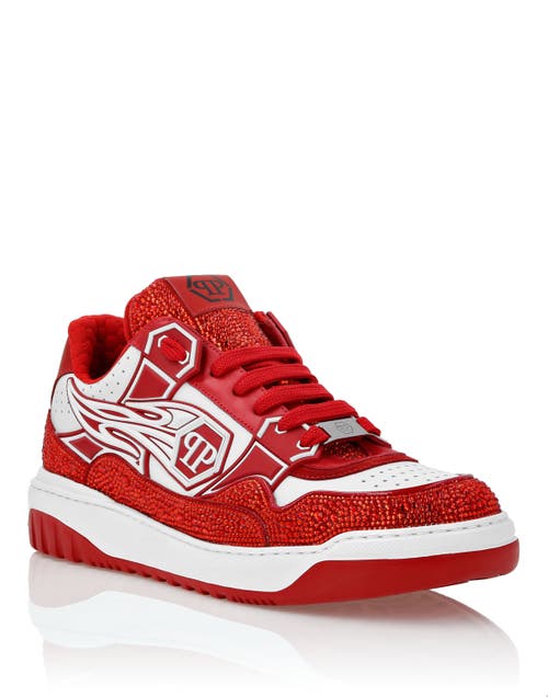 Philipp Plein Mix Leather Lo-top Sneakers Strass Hexagon Men In Multi