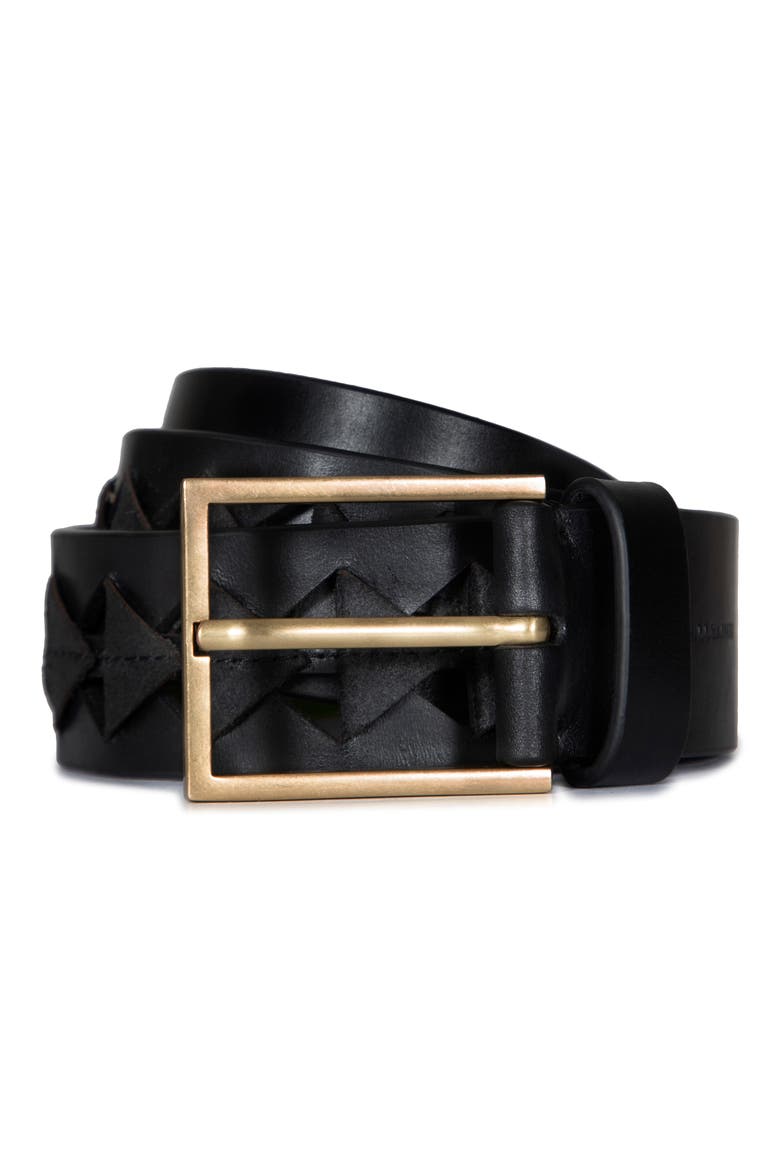 Triangle Slice Leather Belt, Alternate, color, BLACK ANTIQUE BRASS