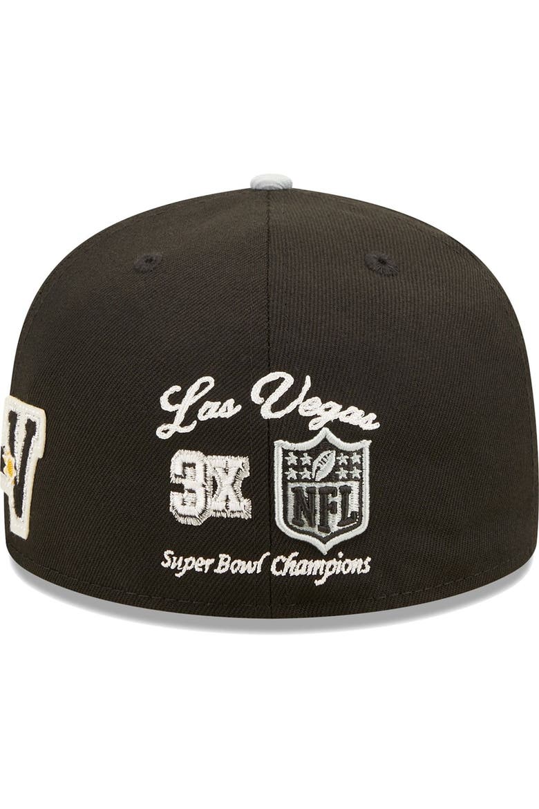 Men's New Era Black/Silver Las Vegas Raiders Super Bowl XVIII Letterman 59FIFTY Fitted Hat, Alternate, color, Black