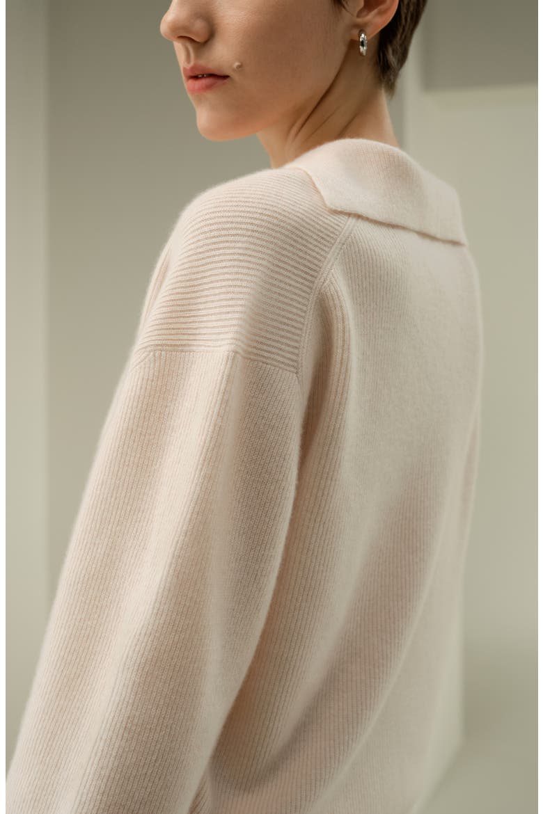 Women's Ribbed Cashmere Polo Sweater, Alternate, color, Light Taupe