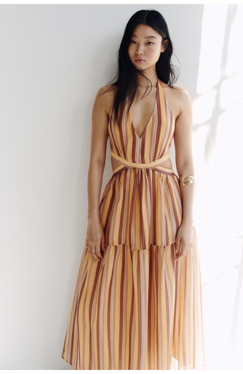 H&M Cut-out Halterneck Dress, Alternate, color, Light Orange/Striped