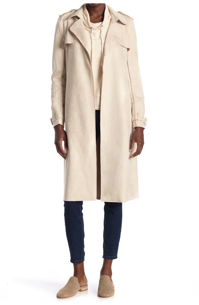 PHILOSOPHY BY RPUBLIC CLOTHING Belted Faux Suede Trench Coat, Alternate, color, 