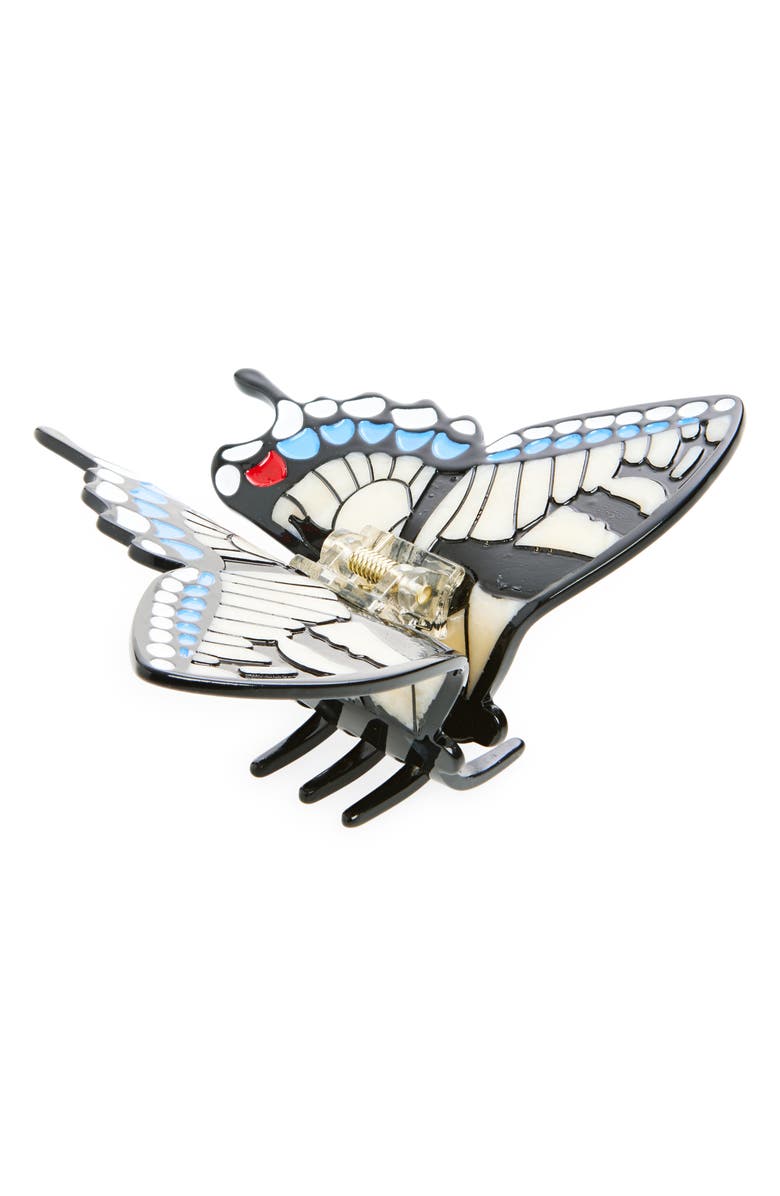 Solar Eclipse Hand Painted Swallowtail Butterfly Hair Clip, Main, color, White